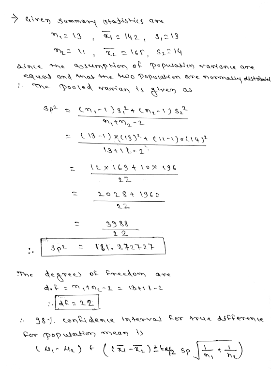 3,313 - 13t11-2 > Giren Summary Statistics are na 2 13 sya.142, ཅ) \། Xales, S2214 Since the assumption of population rarianc