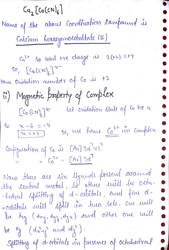 Na 10 DO caz [cocenda] Name of the above Coordination compaund is Calcium heracijama.cobaltote (II.) całt so total +ve charge