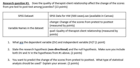 Research question #3. Does the quality of therapist-client relationship affect the change of the scores from pre-test to post