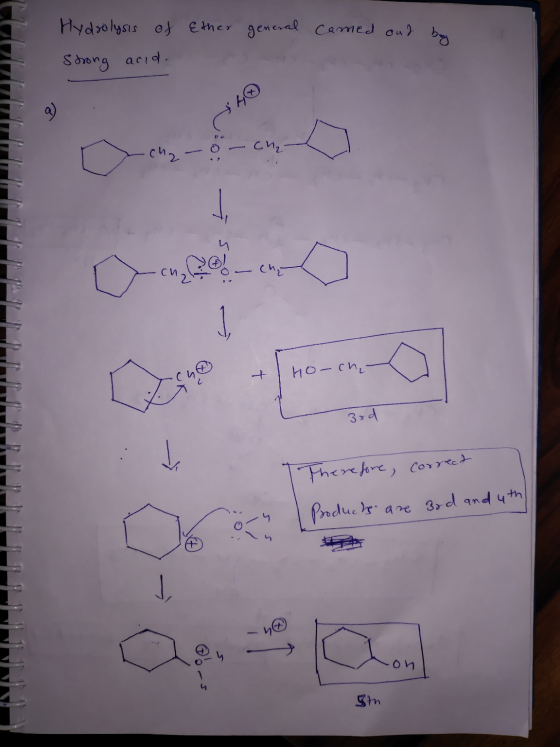Ether general camed ond by Hydrolysis of Strong acid. cha-o-ch₂ Jang en & Hooch - z 30d 1 Therefore, correct I Products are 3