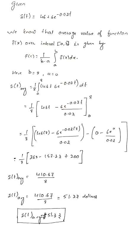 given SH): 46+61 -oozt know that overage value of function f(x) over interval [a, b] is given by f(c): F(x) dx Here bus, 8 CL