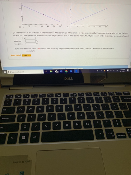 10 20 30 4050 10 20 30450 (e) Find the value of the coefficient of determination . What percentage of the varilation in y can