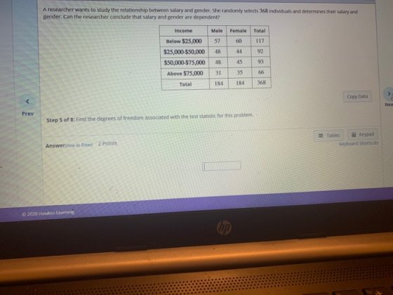 A researcher wants to study the relationship between salary and gender. She randomly selects 368 individuals and determines t
