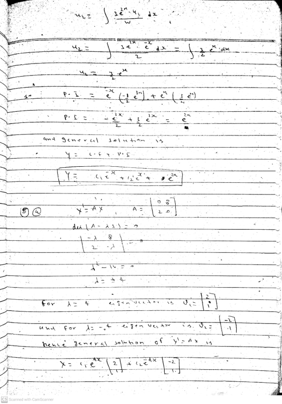 22 cy น. - 나 به مبل te te) P. I any generul solution 4: P.I ১ Cit za -2x AX A- 2 ditt d = + 4 for 4 u unu for da eigen Vio h
