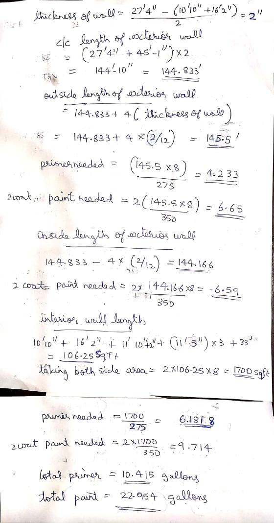 88 144.833 TES thickness of wall = 274. cl length of exterior wall (244 +48_,) x2 14410 outside length of exterior w