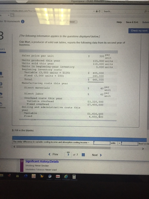 connectmheducation.com low car ter 19 Homework Help Save & Exit Submi Check my work The following information applies to the