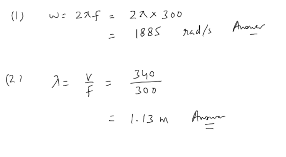 (1) W=2af 22X 300 rad/s Answer 1885 (27 7= tik = 340 300 - 1.13 m Answer