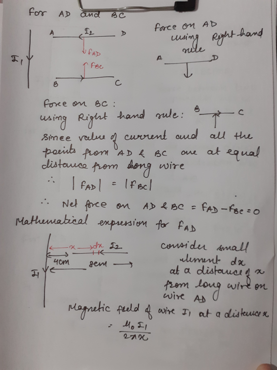 for AD and be I 2 force on AD using Right hand A sulle TEAD a foe force on BC: using right hand sule: & pc sinee value of cur