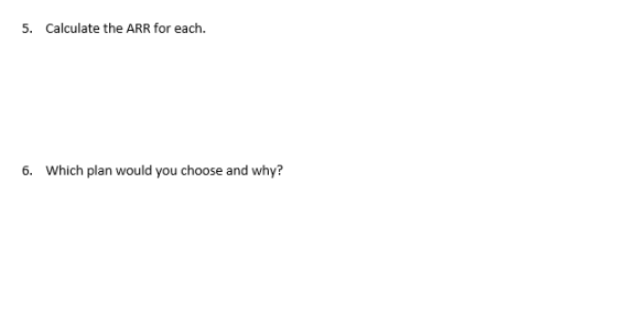 5. Calculate the ARR for each. 6. Which plan would you choose and why?