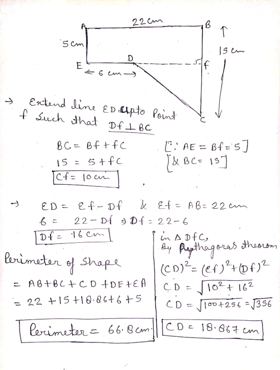 22cm B ㅏ . 5cm Isen E If € 6 cm > Extend line ed eapto Point f such that Dft BC B C = Bftfc 15=5+fc ⓇAE = Bf=5] {& BC= is Ic