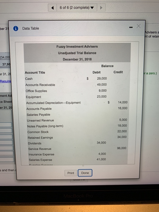 6 of 6 (2 complete) ber 31 i Data Table Advisers a nt of retair (34,000 37,90 er 31, 20 Ir a zero.) Require ment Ad ce Sheet