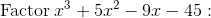 \mathrm{Factor}\:x^3+5x^2-9x-45: