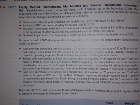 Tapter O C ULISUluateu Pillalltidl Olalella. IILUI LUPO 2, 4 P6.16 Equity Method. Intercompany Merchandise and Service Transa