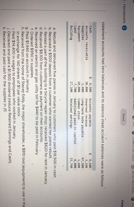 UCLUIU UUSI JU V COMPUTER CLASS INTRO INTO BUIS Inti - Homework Saved Help statement accounts had zero balances and its balan