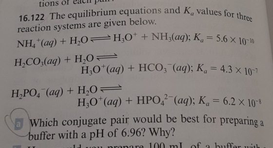tions of 16.122 The equilibrium equations and Ka values for three reaction systems are given below. NH (aq)H2O H3O + NH(aq);