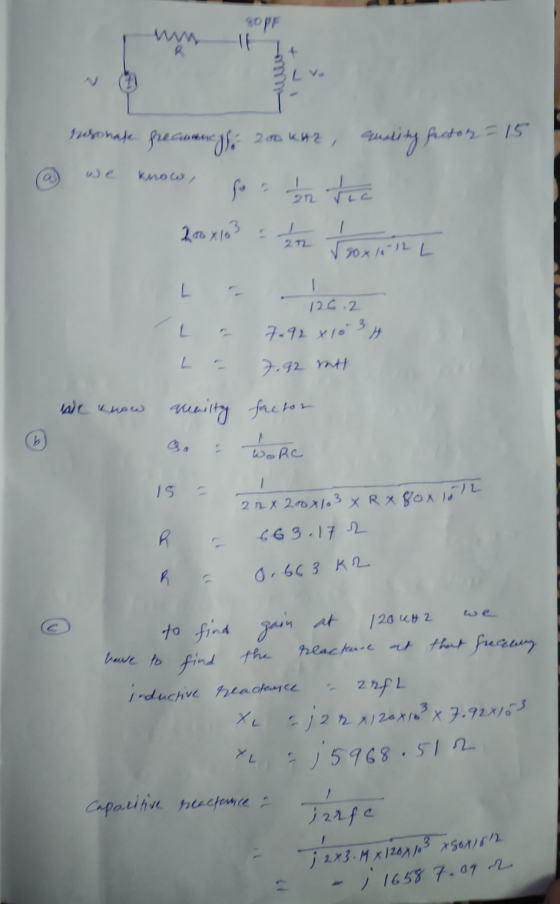 W suronak frecumne do 200 kHz, quality factory = 15 @ we know, sor tic 200 x163 = 1 n - Soloth L L = 126.2 L = L = quailty Go