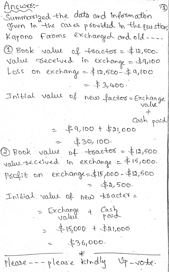 Answer: Summoroized the data and information given in the cases provided in the question; Kapono fooms exchanged and old ----