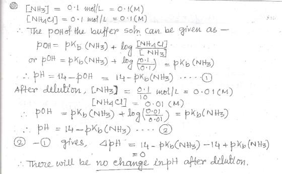 [NH37 = 0.1 mol/l = 0.1(M) [NHAC1] = 0 of mol/l = 0.1(M) .. The pol of the buffer soh can be given as - pOH = pkb (NH3) + log