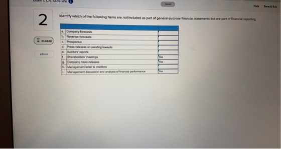 Edin Ble Seved Help Seve 2 Identify which of the following items are not included as part of general-purpose financial statem