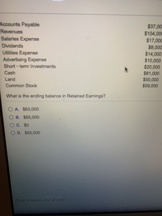 Accounts Payable Revenues Salaries Expense Dividends Utilities Expense Advertising Expense Short-term Investments Cash Land C