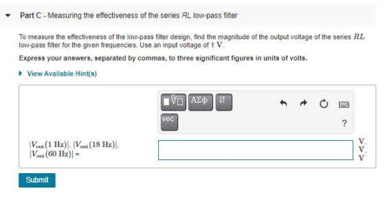 Part C - Measuring the effectiveness of the series RL low-pass filter To measure the effectiveness of the low-pass filter des
