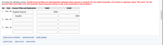 Journalize the adjusting entries. (Credit account titles are automatically indented when amount is entered. Do not indent man
