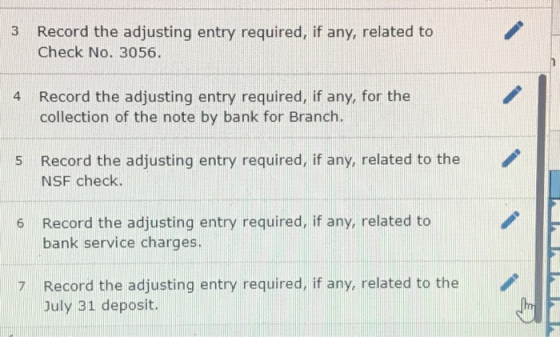 3 Record the adjusting entry required, if any, related to Check No. 3056. 4 Record the adjusting entry required, if any, for