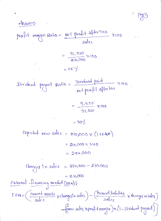 Answer: profit mangin Ratio - pet profit Aher tax x sales --- XLOR = 31,500 -- X100 210,000 =1594 XIOO Dividend payout Ratio
