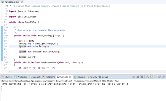 RandZ3Exp.java 3 20 To change this license header, choose License Headers in Project Properties. import java.util.Random; 9 i