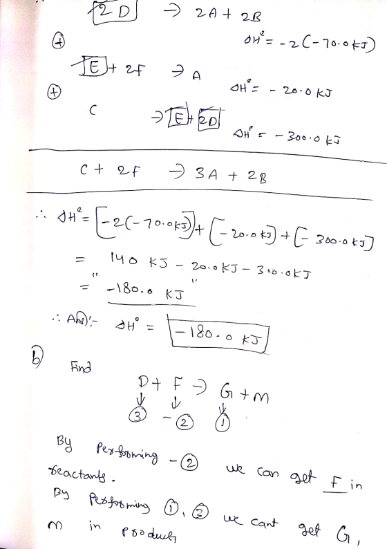 ZD > 2A + 2B OH= -26-70.0KJ) 24+ 2.8 Et af ZA ONE t - - 20.0 kJ LEHED SHE-300.0 kj ct of » 3A + 2B ..OH = [2(-70.0K5+ [-2