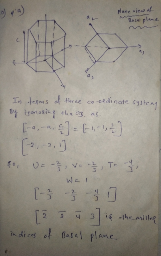 (0 م ( plane view of Basal plane systery In teams of three o-ordinate By isonaging tha az, as. [-a, -a, <] = F-14) 80, U=-2/3