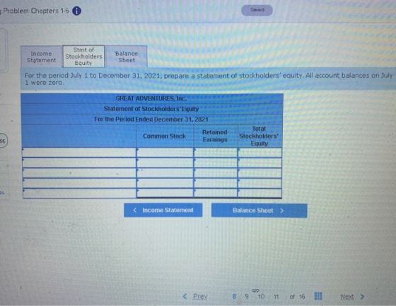 Problem Chapters 1-6 Seed Savod Income Statement Stmt of Stockholders Equity Balance Sheet For the period July 1 to December