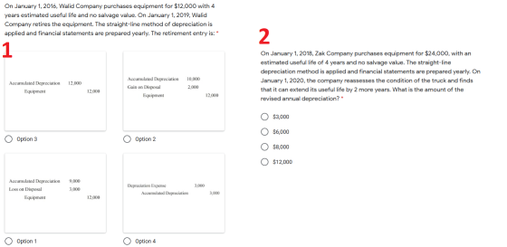 On January 1, 2016, Walid Company purchases equipment for $12,000 with 4 years estimated useful life and no salvage value. On