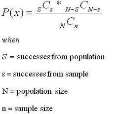 N C. P(x)= N-sCn-s when S = successes from population S = successes from sample N = population size 11 = sample size