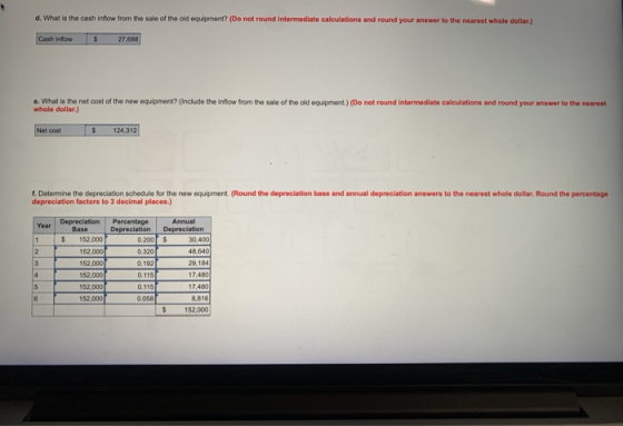 d. What is the cash inflow from the sale of the old equipment? (Do not round Intermediate calculations and round your answer