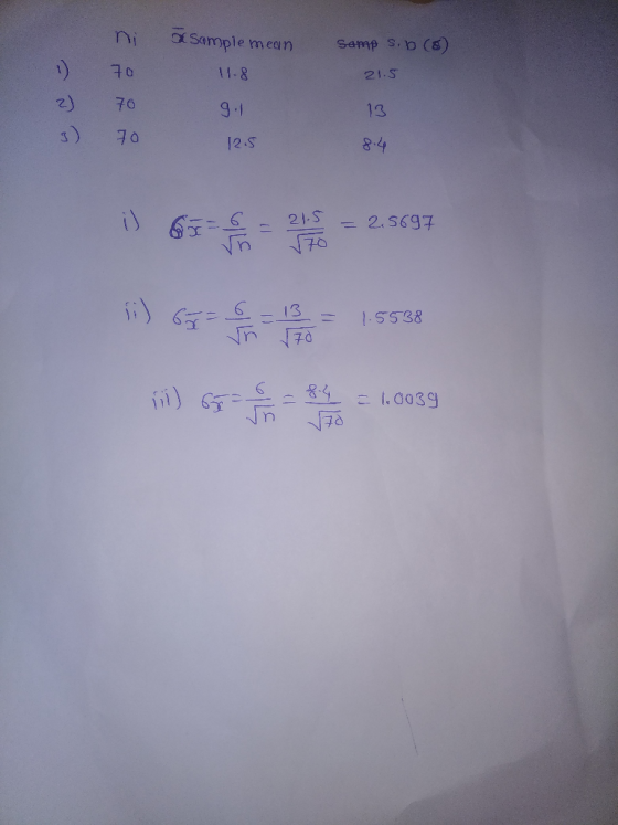 i Sample mean Semp s o (6) 11-8 0 21.S 13 8.4 2) 7o 9.1 s) 7 2.S 1.5538 2r