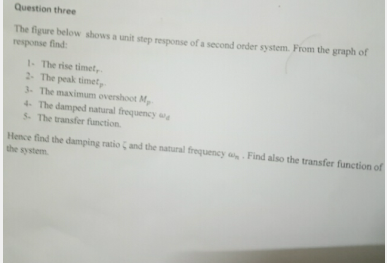 Question three The figure below shows a unit step response of a second order system. Prom the graph of response find 1- The r