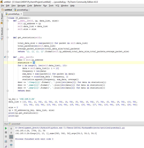 1: Project untitled - [C:\Users\248341\Pycharm Projects\untitled] - ... powerball.py - PyCharm Community Edition 4.0.3 Eile E