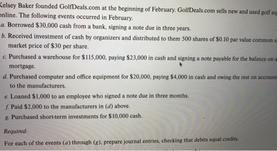 Kelsey Baker founded GolfDeals.com at the beginning of February. GolfDeals.com sells new and used golf eq online. The followi