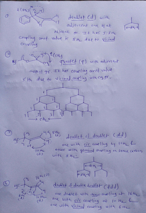 1(84( 1) h U doublet (d) with adjercent one Hat alkene gr. It has 38th coupling const. value is 8the due to vicino coupling 4