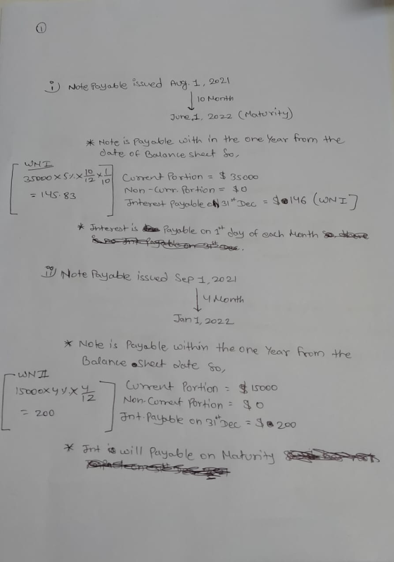 O Note Payable issued Aug. 1, 2021 10 Month Jure 1, 2022 (Maturity) * Note is Payable with in the one Year from the date of B