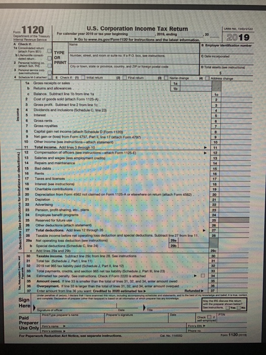 Fm1120 UMNO, 1545012 Department of the Treasury U.S. Corporation Income Tax Return For Calendar year 2010 or tax year beginni