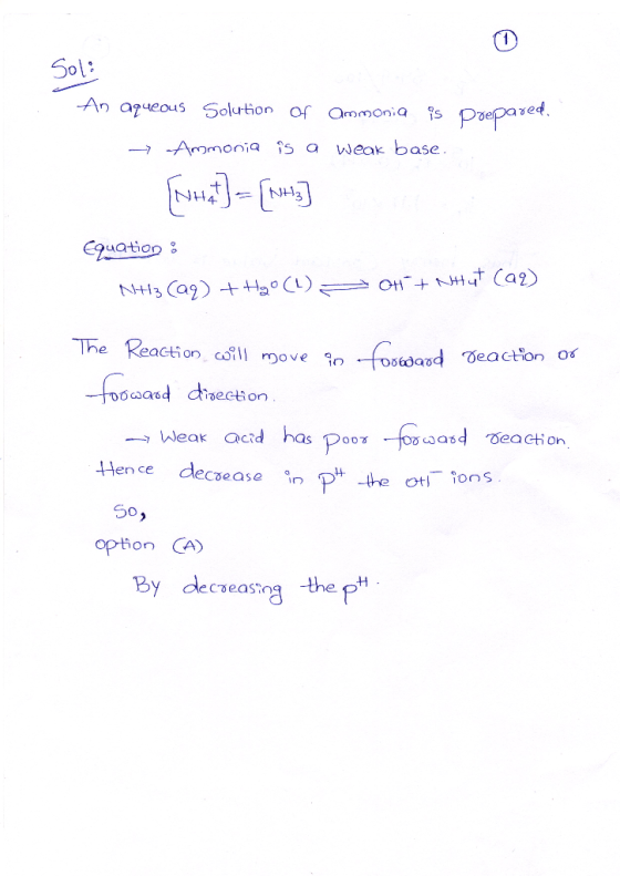 Soli An aqueous Solution of Ammonia as prepared, - Ammonia is a weak base. [What ] = [Notis] Equation : NH3(aq) + H2O(l) = OH