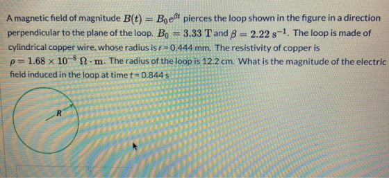 A magnetic field of magnitude B(t) = Boeßt pierces the loop shown in the figure in a direction perpendicular to the plane of