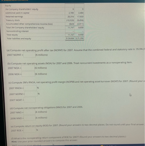 Equity 3M Company shareholders equity Additional paid-in capital Retained earnings Treasury stock Accumulated other comprehe