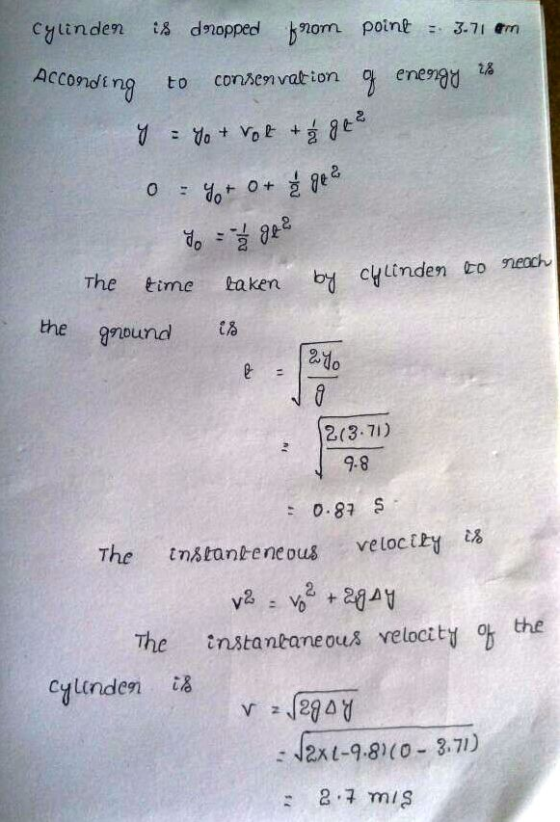 cyunden ts dmopped bnom point 3.-71 m tng to comven vation genered a 028 inne baken bd CYLinden tone the gound tA 2 2(3.71) 9