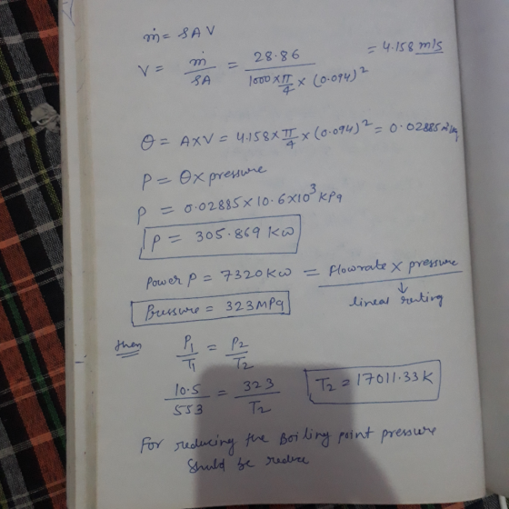 M=SAV V = m = 4.158 mis = 28.86 - v= SH - 1000 XII X (0.094) O= AXV = 4.1588 IX (0.094)² = 0.02885 kg Р – Өx preum P = 0.028