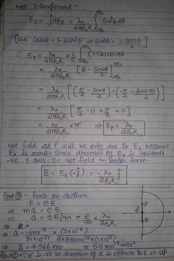 าว่า Net field at will be endy due te Ey beCause -ve y-axis So mat field tm Veetor foom ovce om ela а 4-966 x10 fart0, eb-Ve so anechom 엄 a d) opposite to E ie. up.