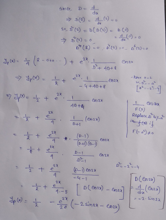 since D d ds d (2) = 0 dhe so B (2) = D(D (2)) = (6) dhe (2) = 0 YpCE (2- - Oto ) + €22. I Cosaa B²+ 4D+8 2x => Yp (2) = 1 /