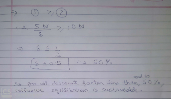 e SN ZION Isso s ie so % equal to So for all discount factor less than 50% Callusive equilibrium is sustainable